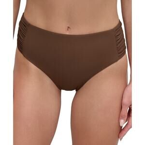 DKNY Women's High-Waist Side-Shirred Bikini Bottoms Brown Size S 2285
